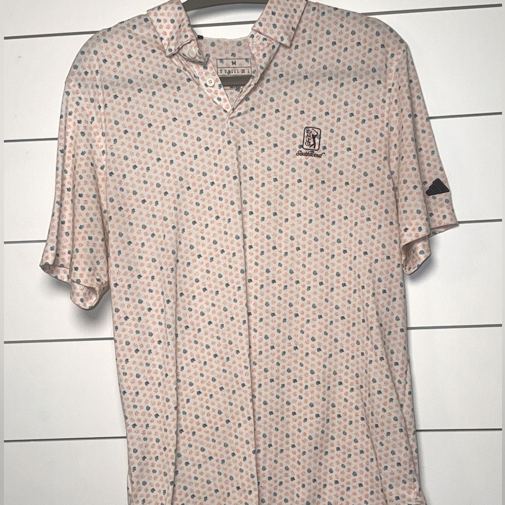 adidas Light Pink Micro Floral Polo with Logo